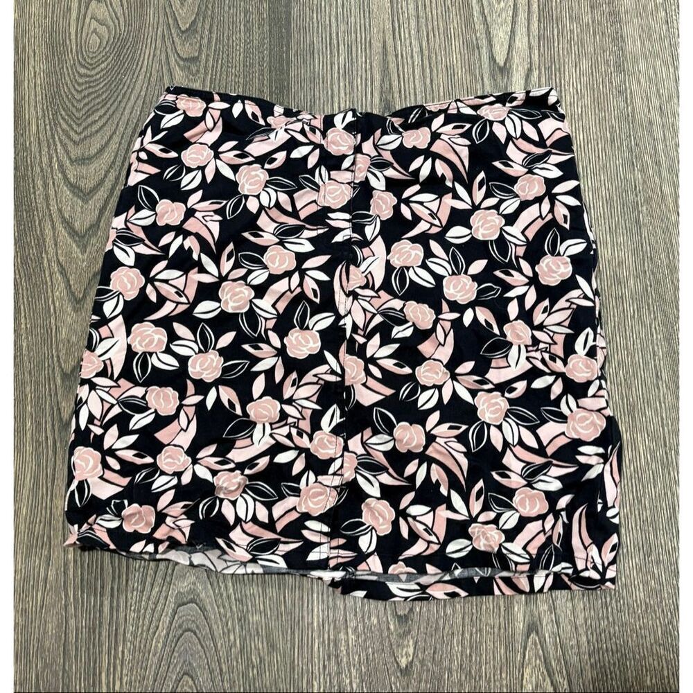 Ann Taylor LOFT Womens Mini Skirt Floral Print Stretch Black Pink Petite Size 8P